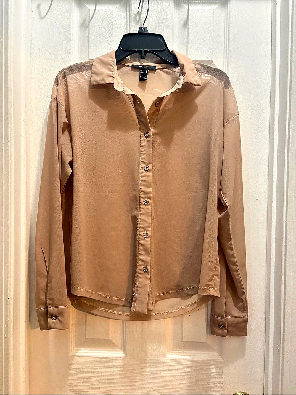 Forever 21 Sheer Button Down in Brown Size Medium Like New